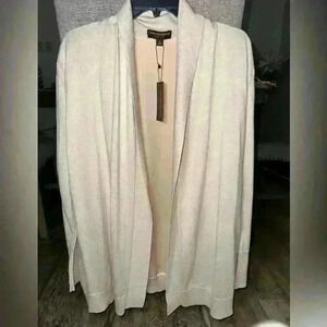 Cotton Wool Blend Tunic Cardigan Small Beige Neutral Knit Open Front Long Sleeve